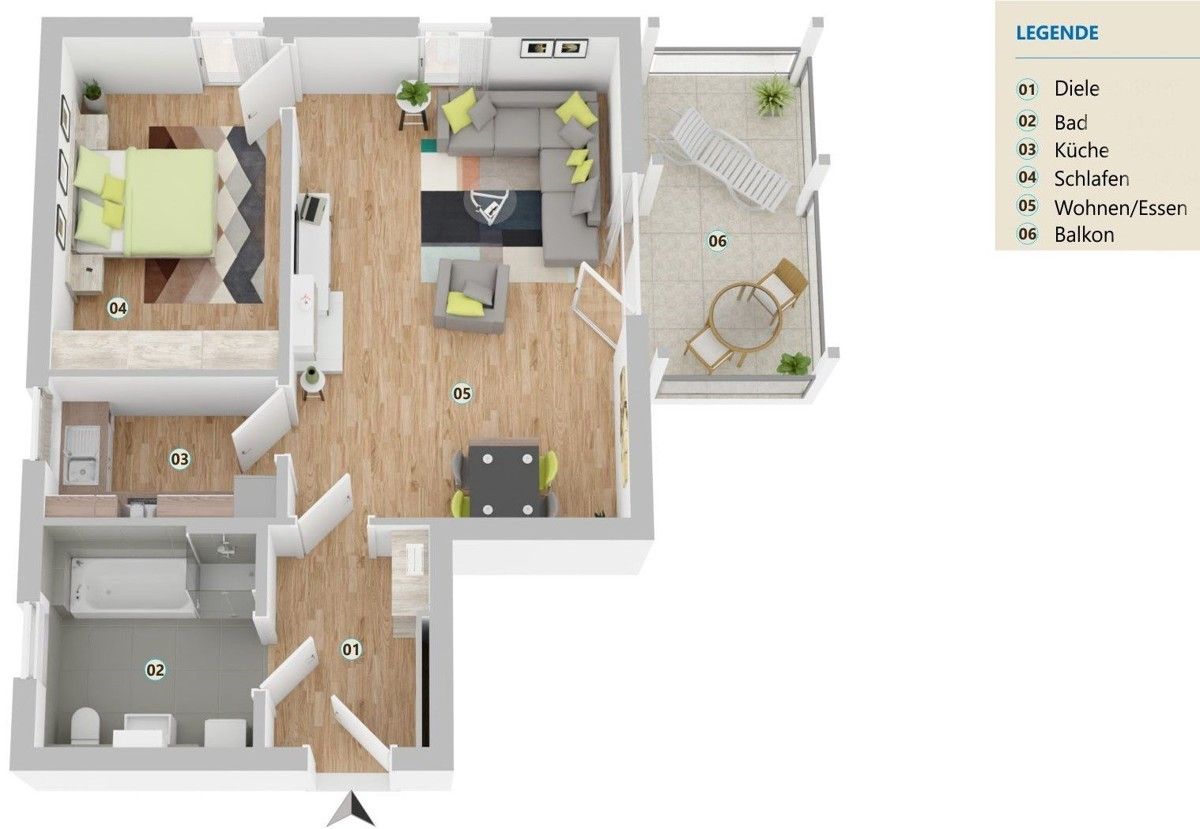 Toll strukturierte 2-Zimmer Wohnung mit großer Südterrasse und Garten, zentral in Obertraubling!